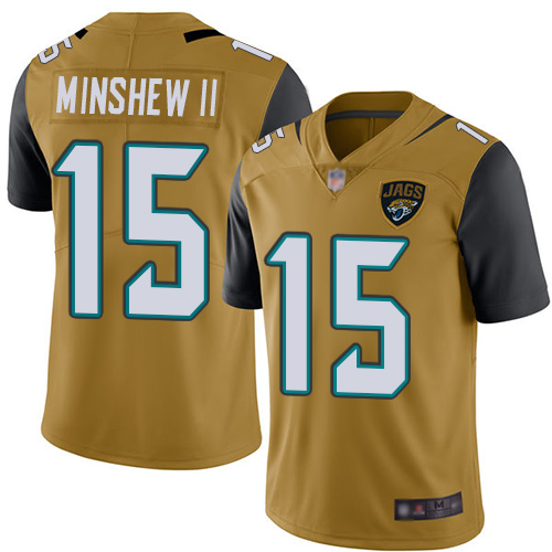 Jacksonville Jaguars 15 Gardner Minshew II Gold Youth Stitched NFL Limited Rush Jersey